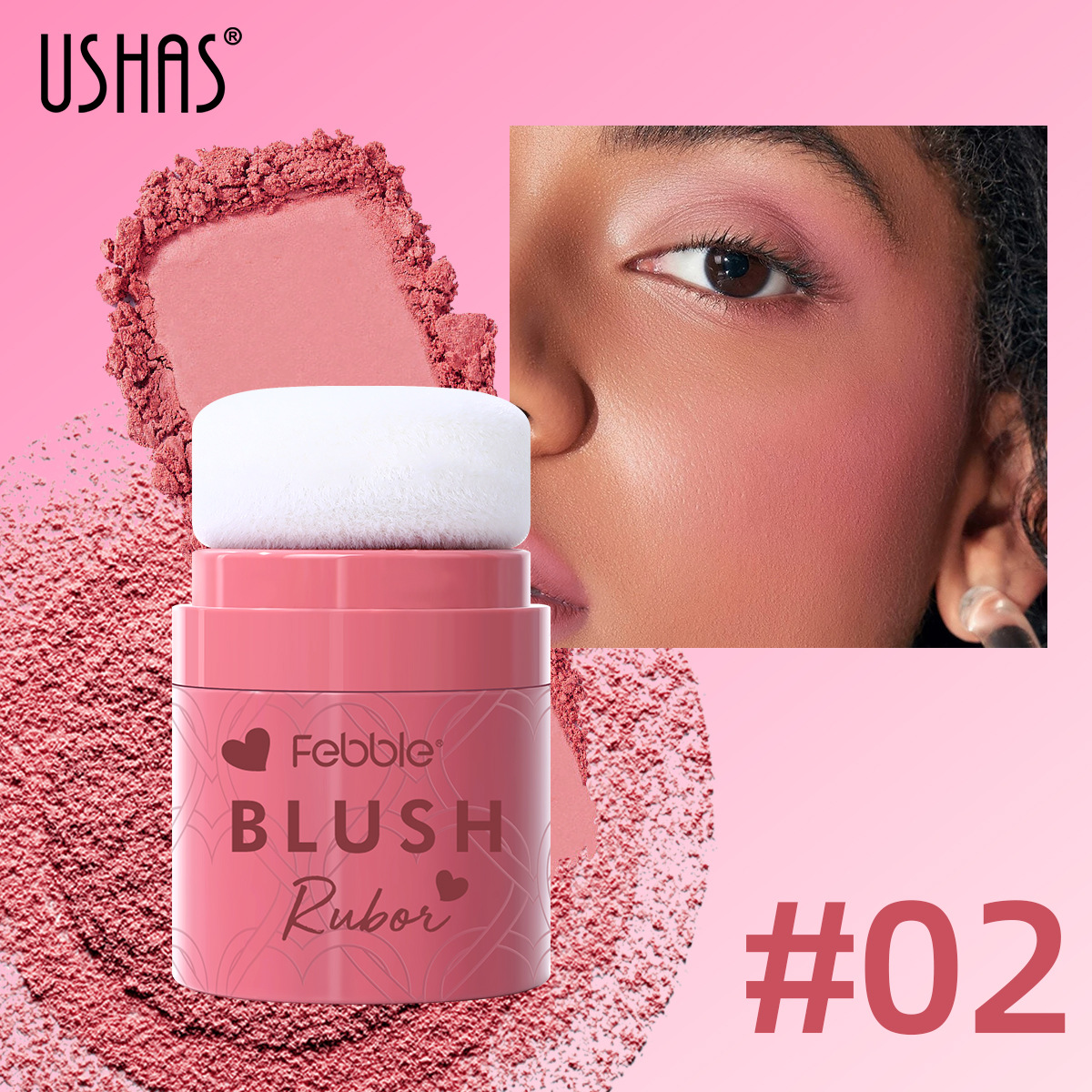 USHAS Cross-border Amazon venta caliente 3 colores cabeza de esponja rubor impermeable de larga duración ES4159