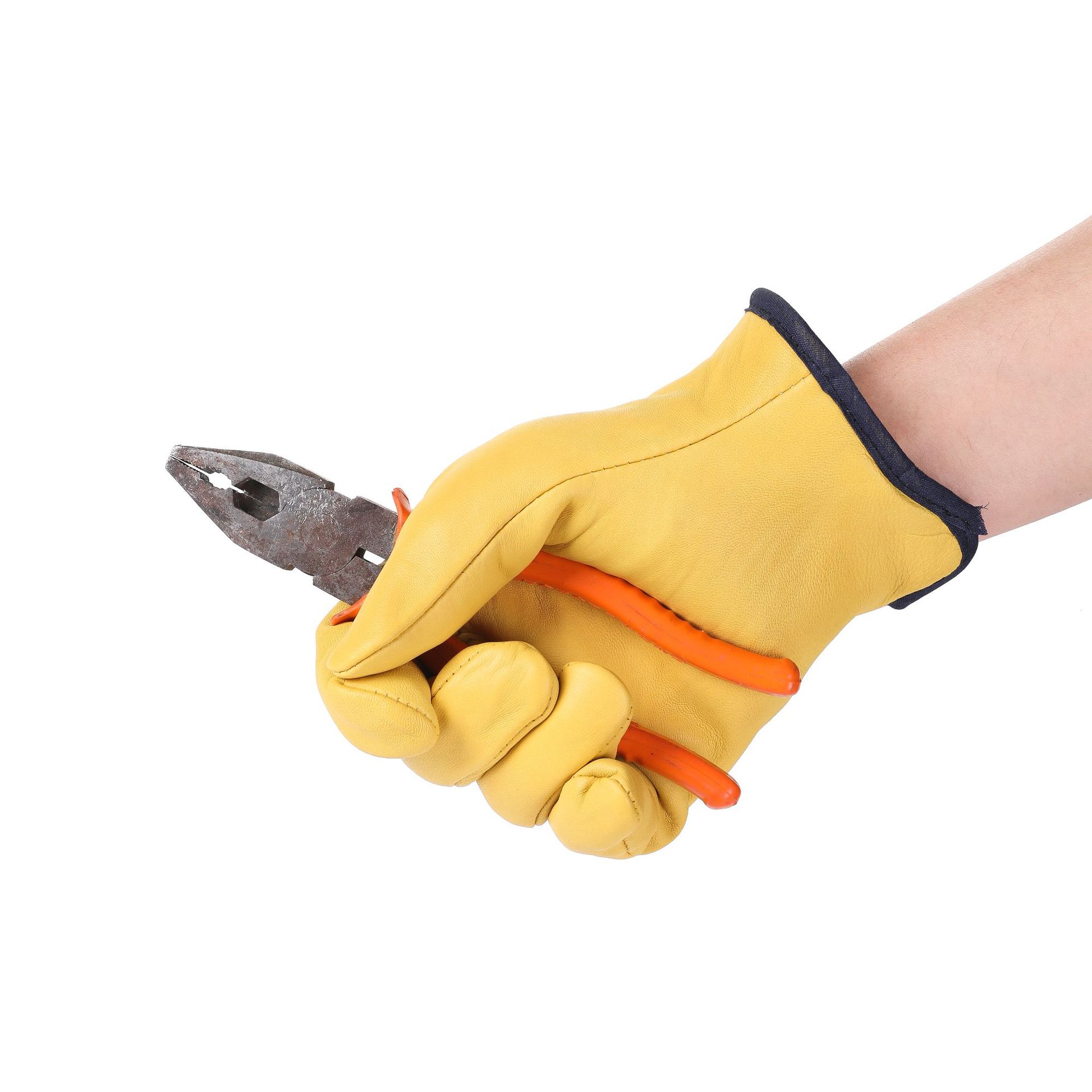 Guantes de piel de oveja amarilla en stock con guantes de soldadura de algodón aislante, guantes de soldadura de arco de argón suaves y gruesas, guantes de protección laboral