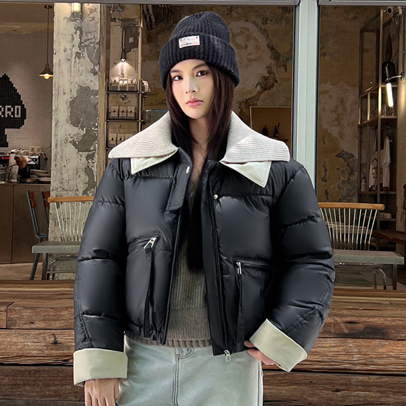 2025 invierno nuevo engrosado corto pequeño chaqueta de algodón de pluma de moda de mujer simple chaqueta de algodón sin lavado image 4
