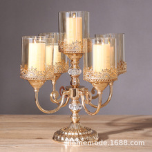 轻奢欧式金属玻璃五头蜡烛台三头美式复古客厅餐桌婚庆装饰品摆件