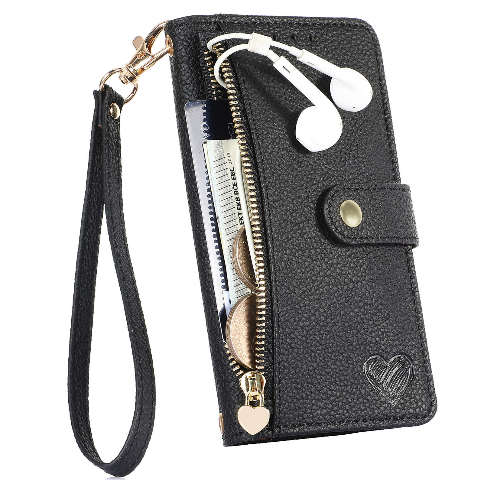 109g Weight iPhone Applicable Brands Phone Cases Classification tpu, Pu Leather Material Heart Shape, Solid Color Pattern Basic Style Heart Shape Solid Color Tpu Pu Leather Wallets 3