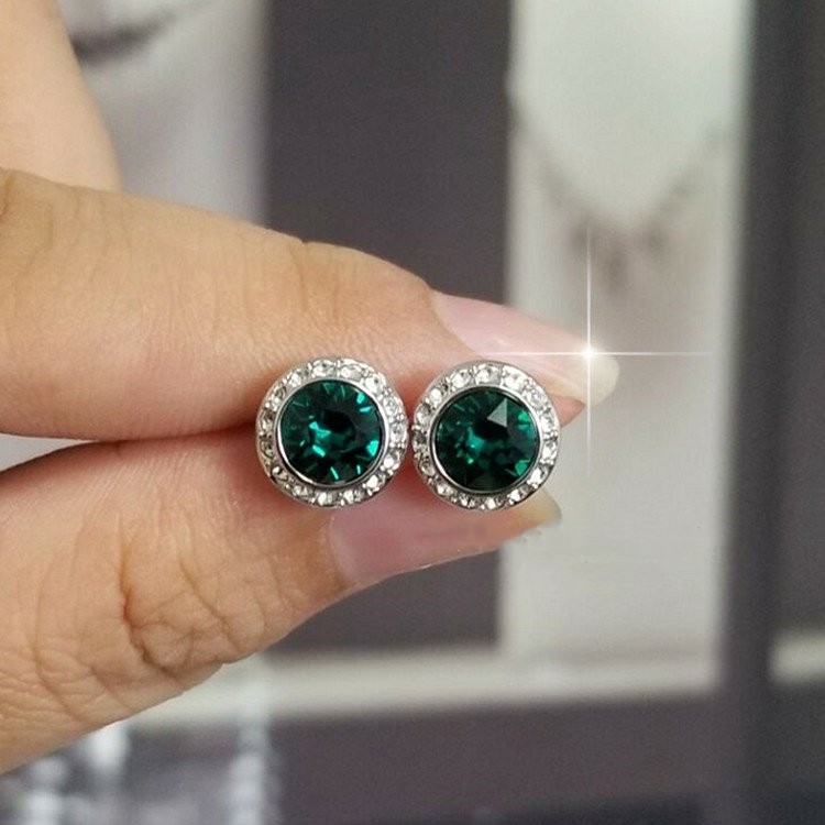 Shijia 1:1 Sweet Petite Round White Diamond Button Earrings Female Angel Crystal Earrings Rhodium Plated Stud Earrings