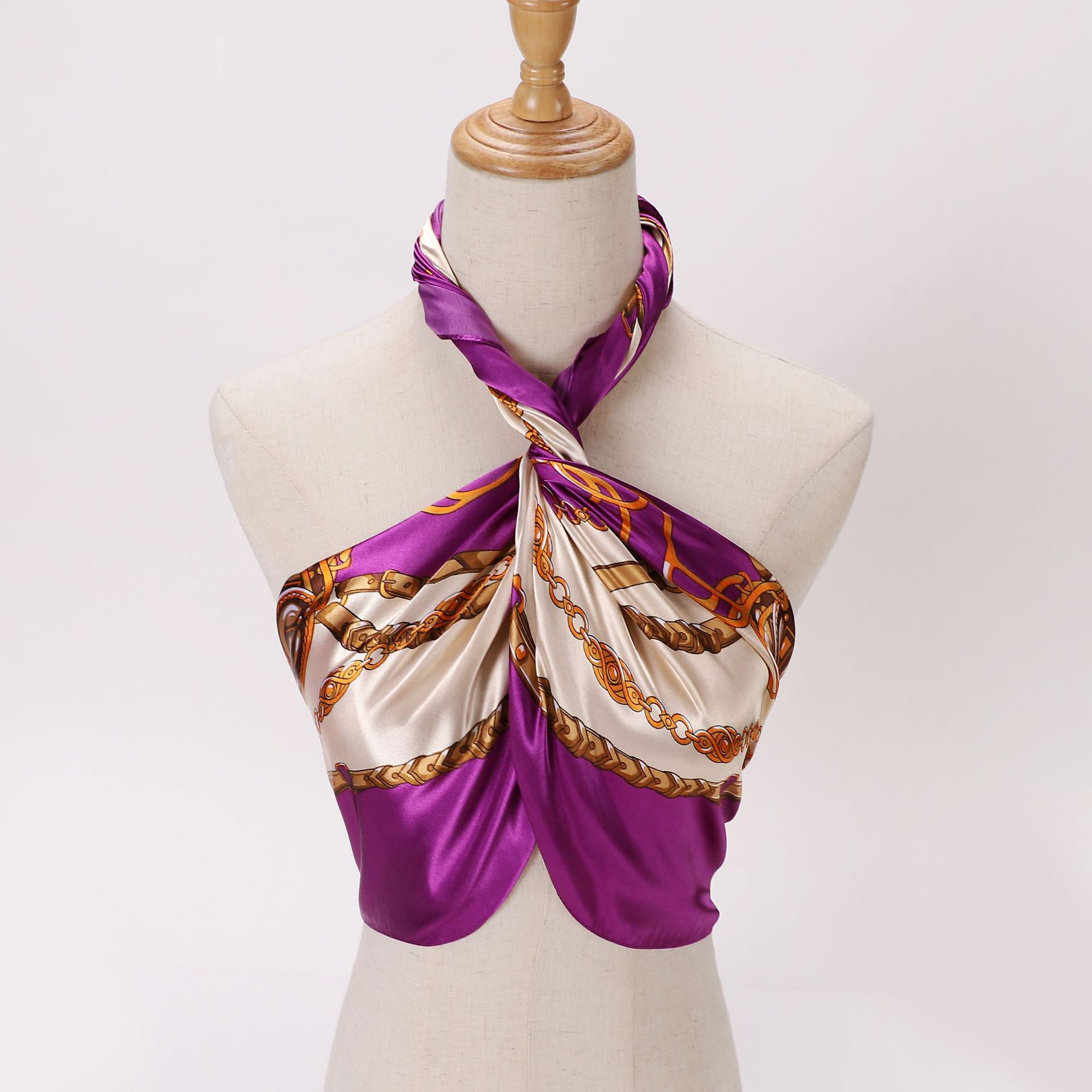 Women's Fashion Chains Print Satin Silk Scarves display picture 15