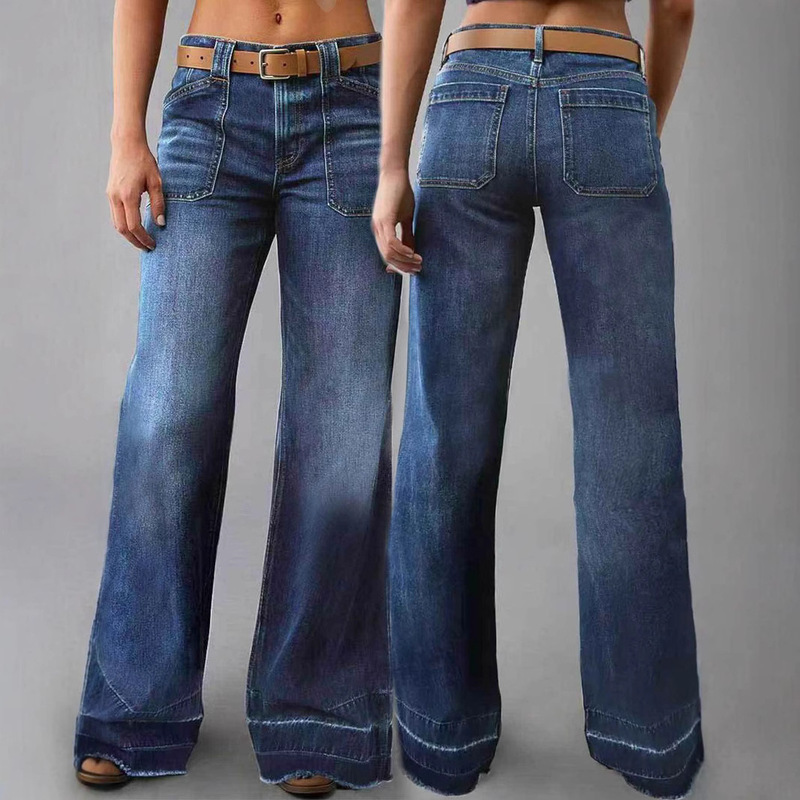 Cross-border Amazon TEMU Hot Selling European and American Women's Jeans Slimming Washed Micro-stitching Denim Women's Pants