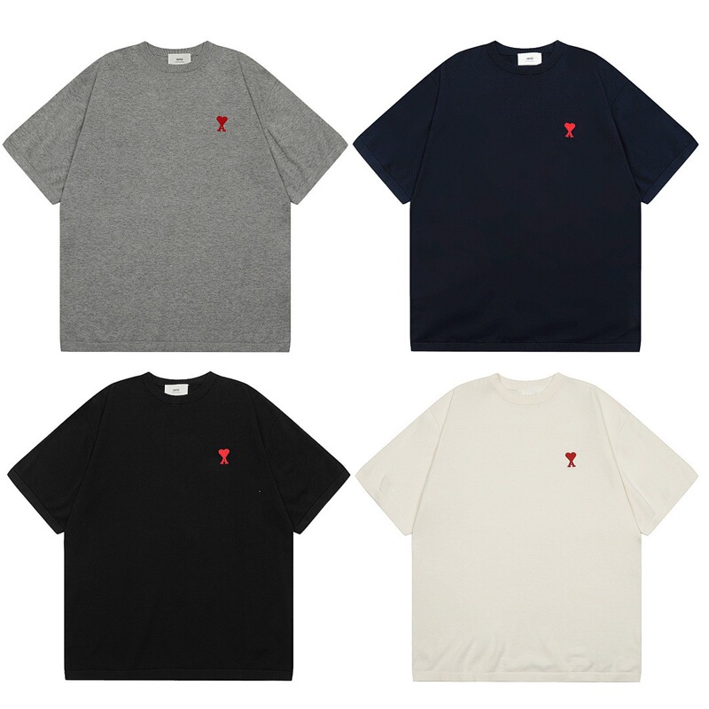 Casual Sports Ami Short-Sleeve Men's Loose Trendy Heavyweight T-Shirt American-Style Casual Heart Embroidery Half-Sleeve Top T-Shirt
