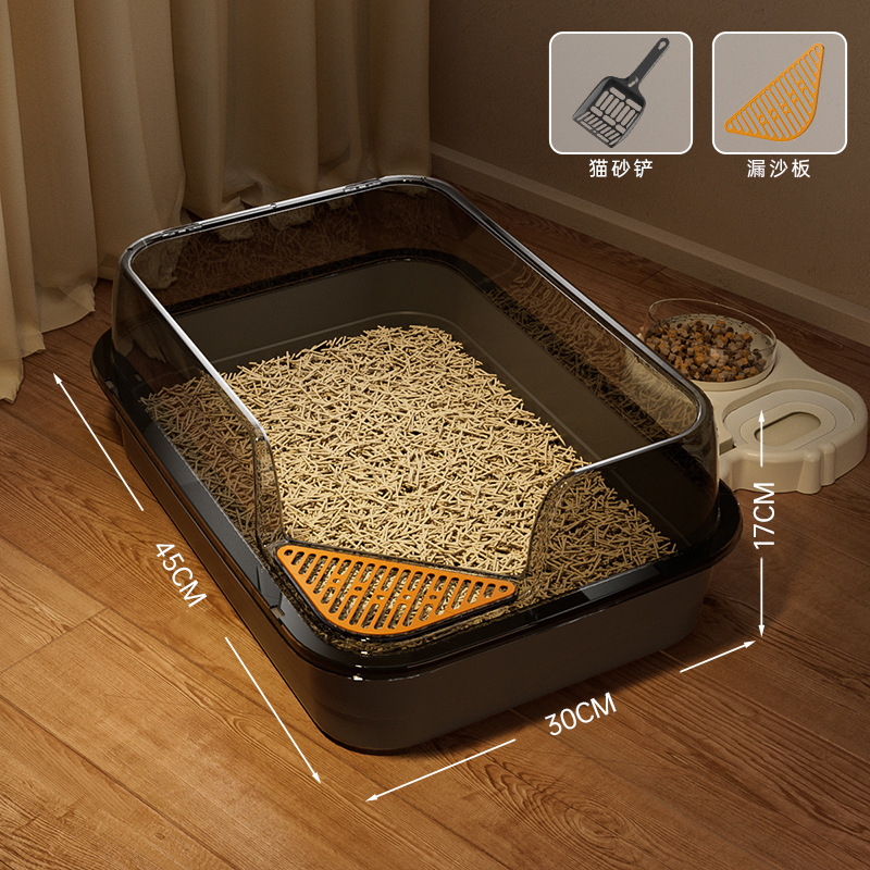 Lavabo de arena para gatos de gran tamaño, caja de arena para gatos semicerrada, gran caja de arena para gatos abierta, suministros para mascotas de gran tamaño