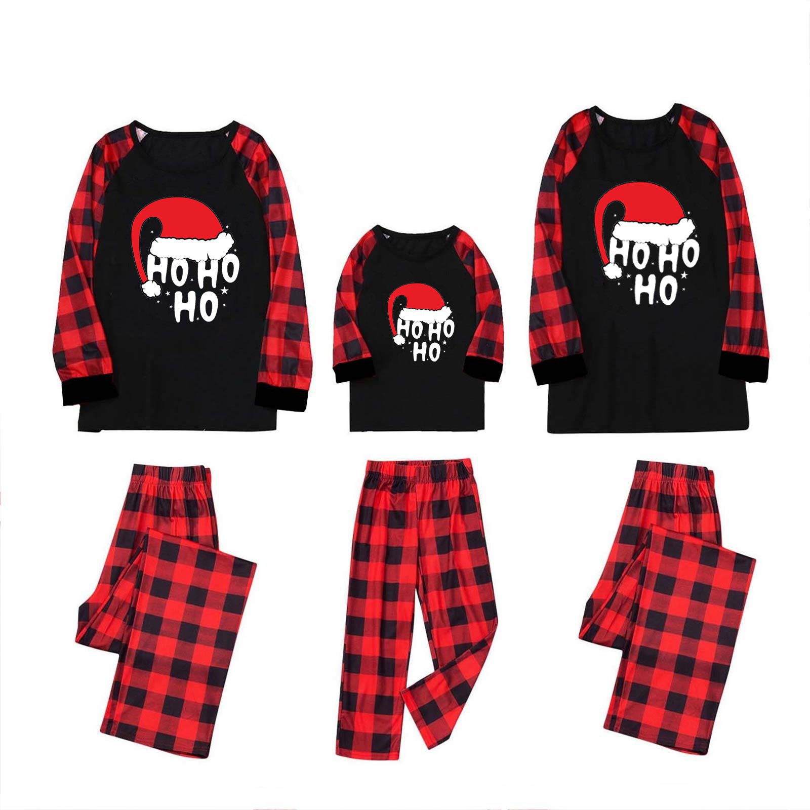 Comercio exterior personalizado nuevo traje de Navidad para padres e hijos estampado a cuadros europeo y americano cuello redondo manga larga ropa familiar navideña servicio a domicilio