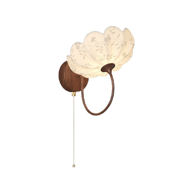 Estilo medio, dinastía Song, estética, lámpara de pared junto a la cama, grano de madera de nogal, pétalos retro, sala de estar, dormitorio, fondo, lámpara de pared, nuevo