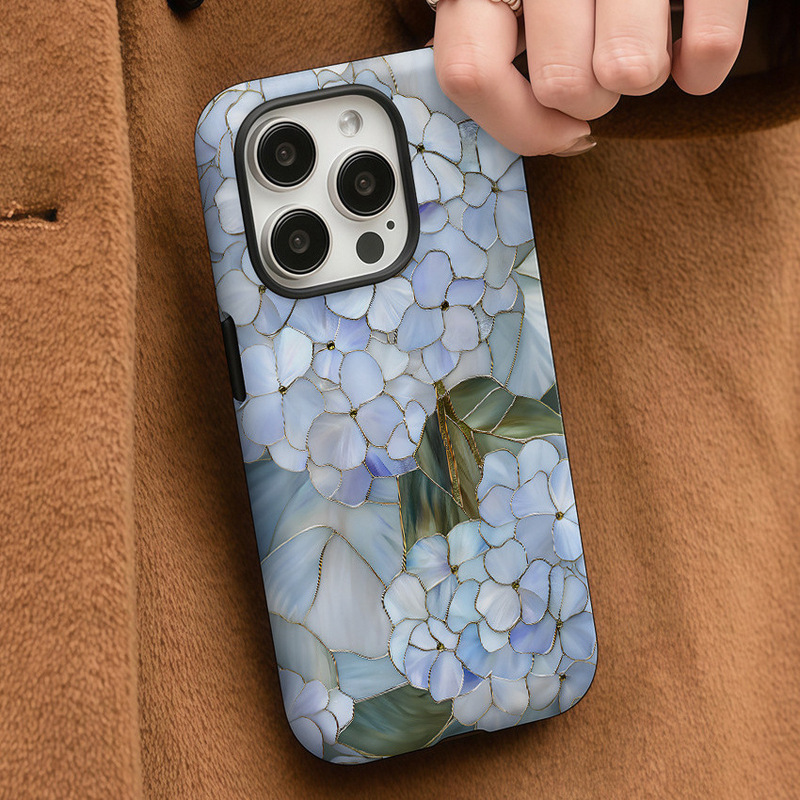 Etsy Hot-Selling Hydrangea Phone Case, Full-Cover Pc Hard Case Suitable for iPhone 16 Pro, Glazed Flower Film Case