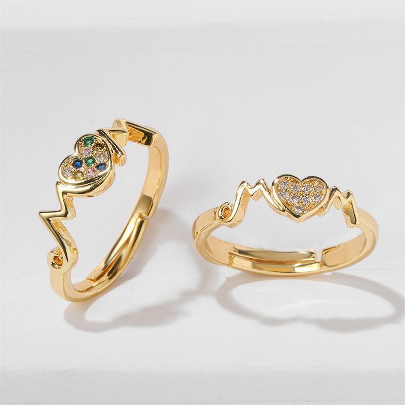 Fashion Heart Shape Copper Inlay Zircon Rings 1 Piece