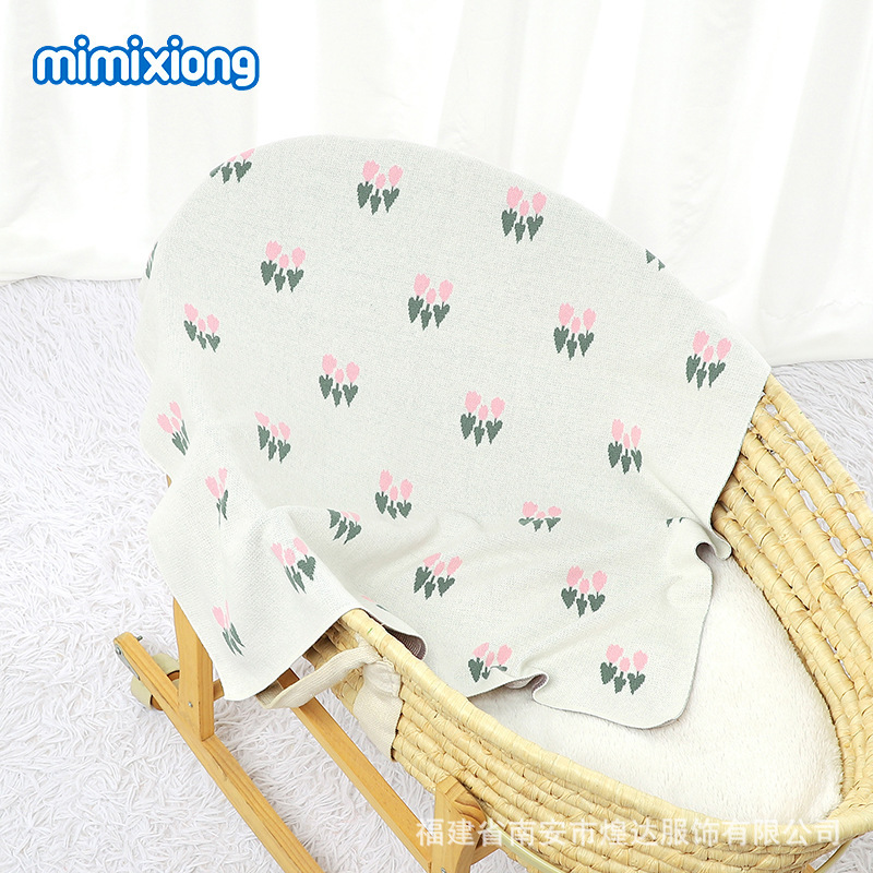 Ins venta caliente Amazon Europa y América nuevo bebé transfronterizo tejido tulipán jacquard manta bebé a prueba de viento