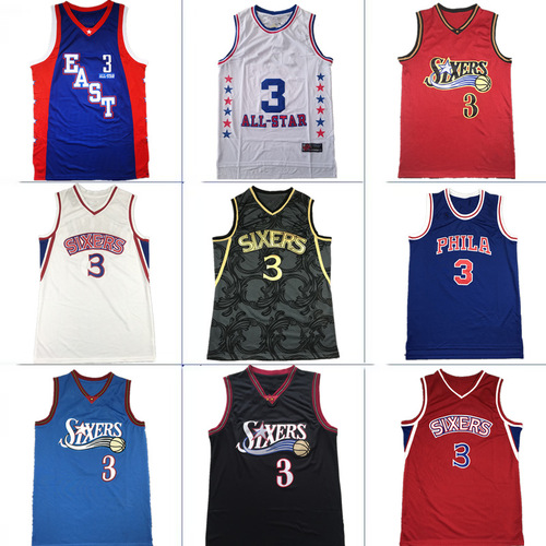 Summer cross-border jersey 76ers 3 Iverson retro embroidered basketball uniform sports training clothing men's and women's vest suit
