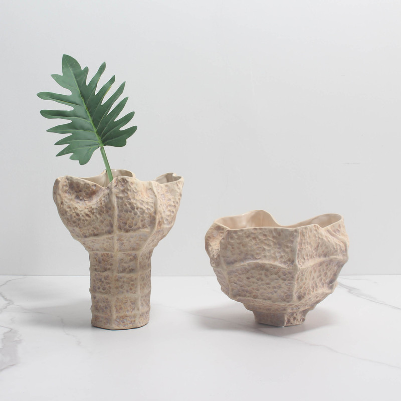 Modern Minimalist Handmade Wabi-Sabi Style Ceramic Vase Model Room Hotel Home Bedroom Decoration Ornament by Extremely Skilled Pottery Artist