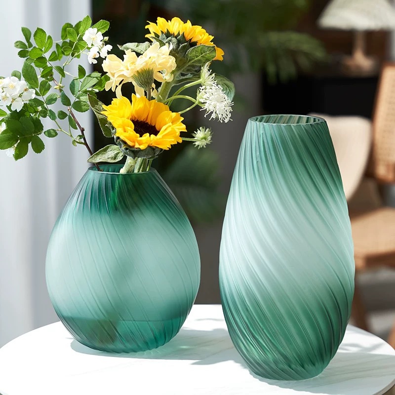 Moderno simple hilo verde florero de vidrio esmerilado creativo sala de estar mesa de comedor arreglo de flores decoración de la flor