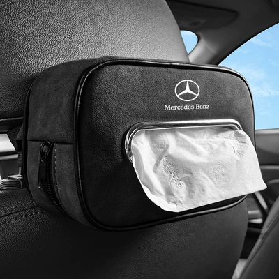 Mercedes-Benz suede sports/traditional seat car tissue box paper bag A- class C- class E-class GLC GLB GLA (Car tissue box/set) - mercedes-benz-black-metal-paper-mouth-suede