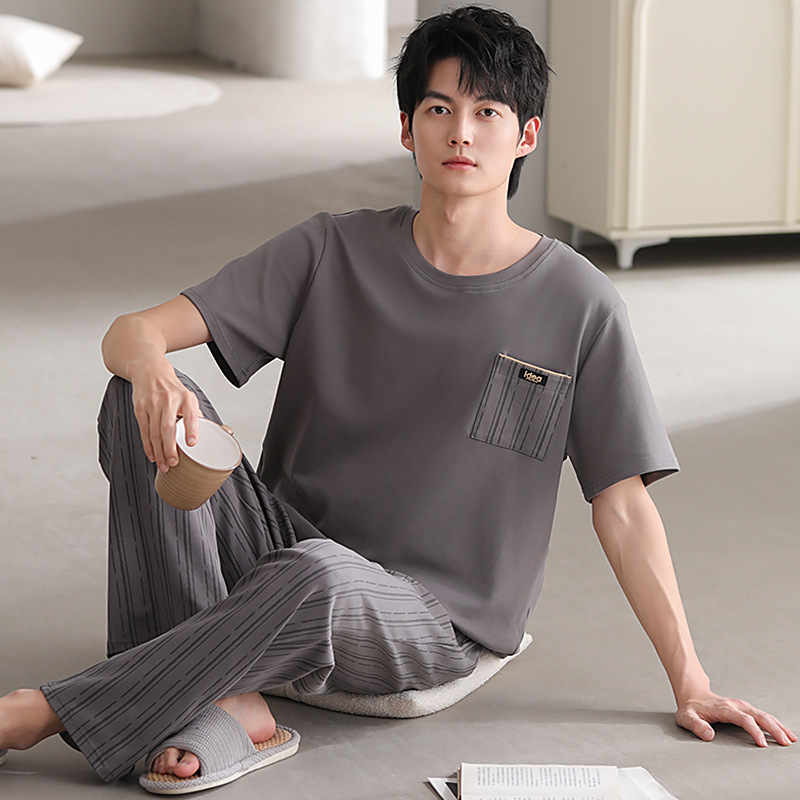 Pijamas de algodón masculino de primavera y otoño de manga larga de algodón de tamaño grande de otoño y invierno de ropa de casa para niños