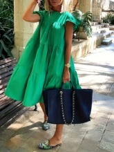 W 71548 Casual Solid Color Loose Dress ��ɫ��������ȹ