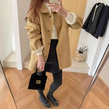 上海兰芝双面羊毛大衣外套女2024冬季新款宽松显瘦翻领大衣240912