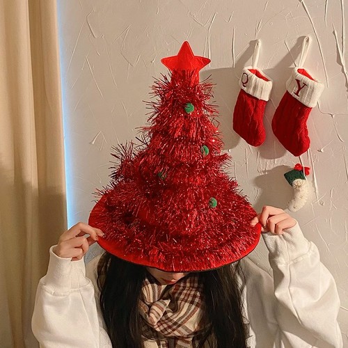 Christmas decoration hat holiday party adult and children dress up headwear photo props green onion top Christmas hat