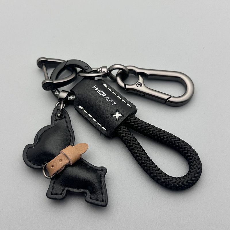 卡通可爱法斗犬小狗钥匙扣挂件汽车钥匙链圈皮革手工编织绳包挂饰|undefined