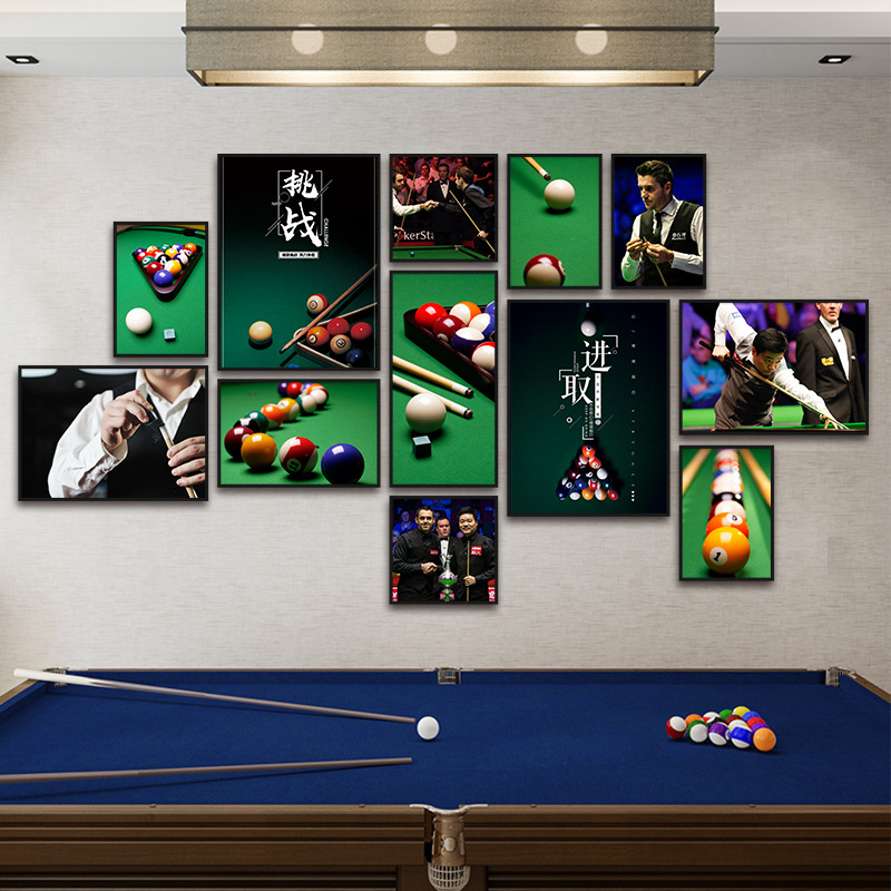 桌球室海报装饰画台球厅墙照片壁画墙面丁俊晖背景台球室组合挂画