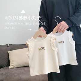 2024夏0-3岁女童小童宝宝儿童韩国洋气清凉无袖背心上衣T恤