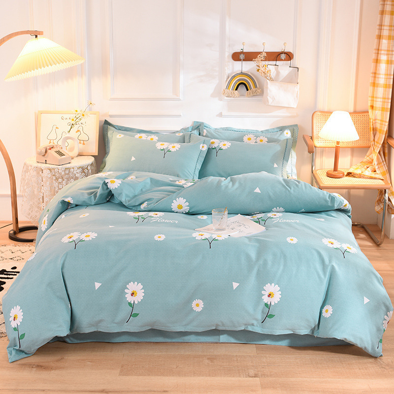 New Thickeneded Bed Bed Sheets Four-Piece Set Brushed Pure Cotton Warm Printed Quilt Cover Bedding Four-Piece Set Pure Cotton Autumn and Winter