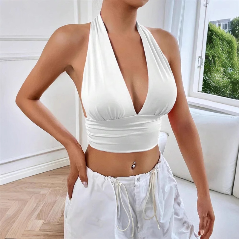Cross-border Foreign Trade Amazon 2024 Summer European and American Sleeveless Backless Hollow Front Cross Sexy Navel Tube Top