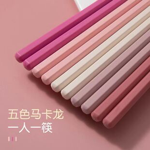Hexagonal Chopsticks Macaron Chopsticks Internet Celebrity ins Morandi Chopsticks High Beauty Value Girl Powder High Temperature Resistant Alloy