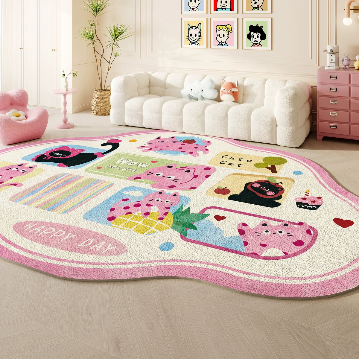 Стираемый игровой коврик из ПВХ, одноразовый мультяшный милый ковёр для спальни и кровати