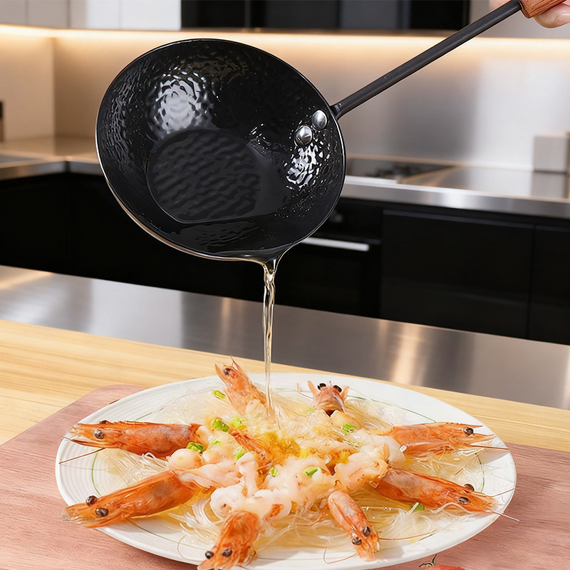 El estilo japonés de mango largo de hierro de hierro rociado con aceite caliente rociado con aceite rociado con aceite de mano sin recubrimiento no pegajoso