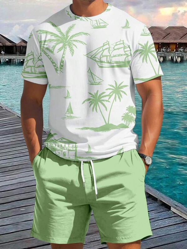 クロスボーダーホットスタイルヨーロッパとアメリカのファッションTシャツレタープリント夏のストリートルーズカジュアルショーツヒップホップスポーツスーツ|undefined