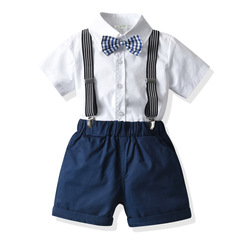 2021夏季男童短袖襯衫背帶短褲紳士四件套中小兒童六一表演禮服