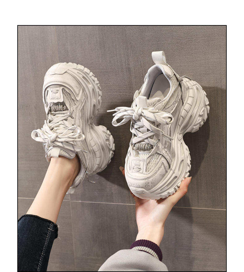Giày sneaker nữ đế dày tăng chiều cao 9 cm phong cách dad sneaker — Tro thô chi tiết 14