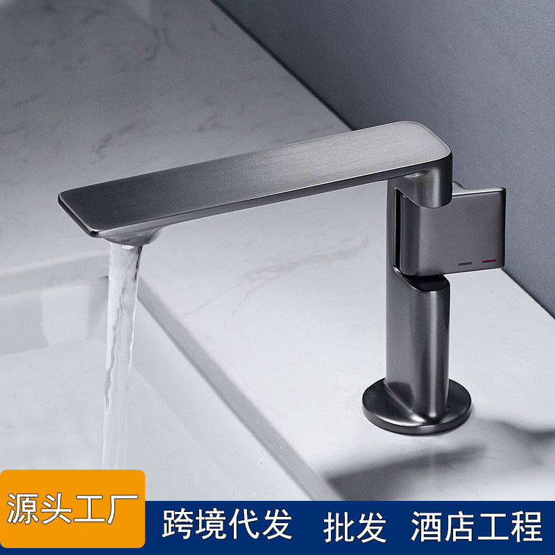 Cross-border copper faucet wash basin bathroom wash basin cold and hot single hole bathroom cabinet gun gray faucet