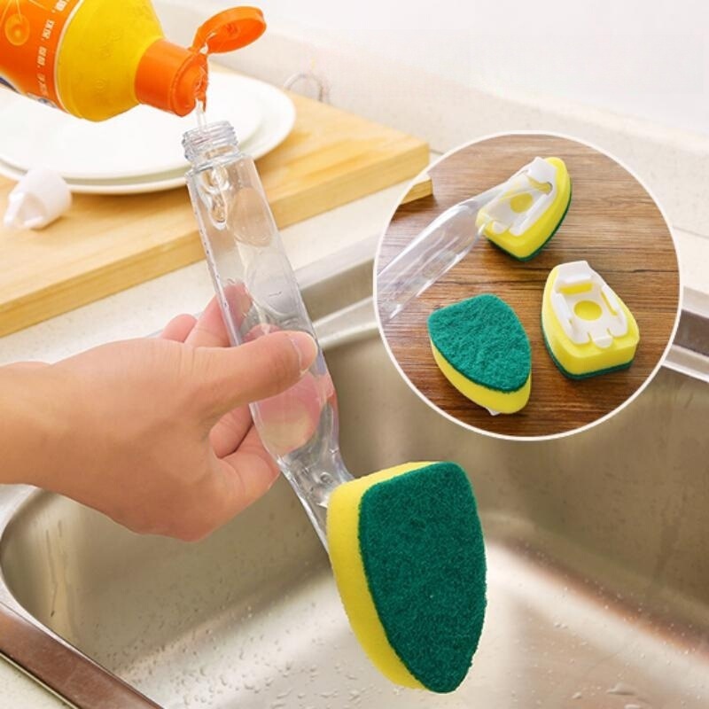 Sponge Liquid Pot Brush Kitchen Cleaning Sponge Wipe Removable Long Handle Liquid Dishwashing Brush Household Supplies Cleaning Brush