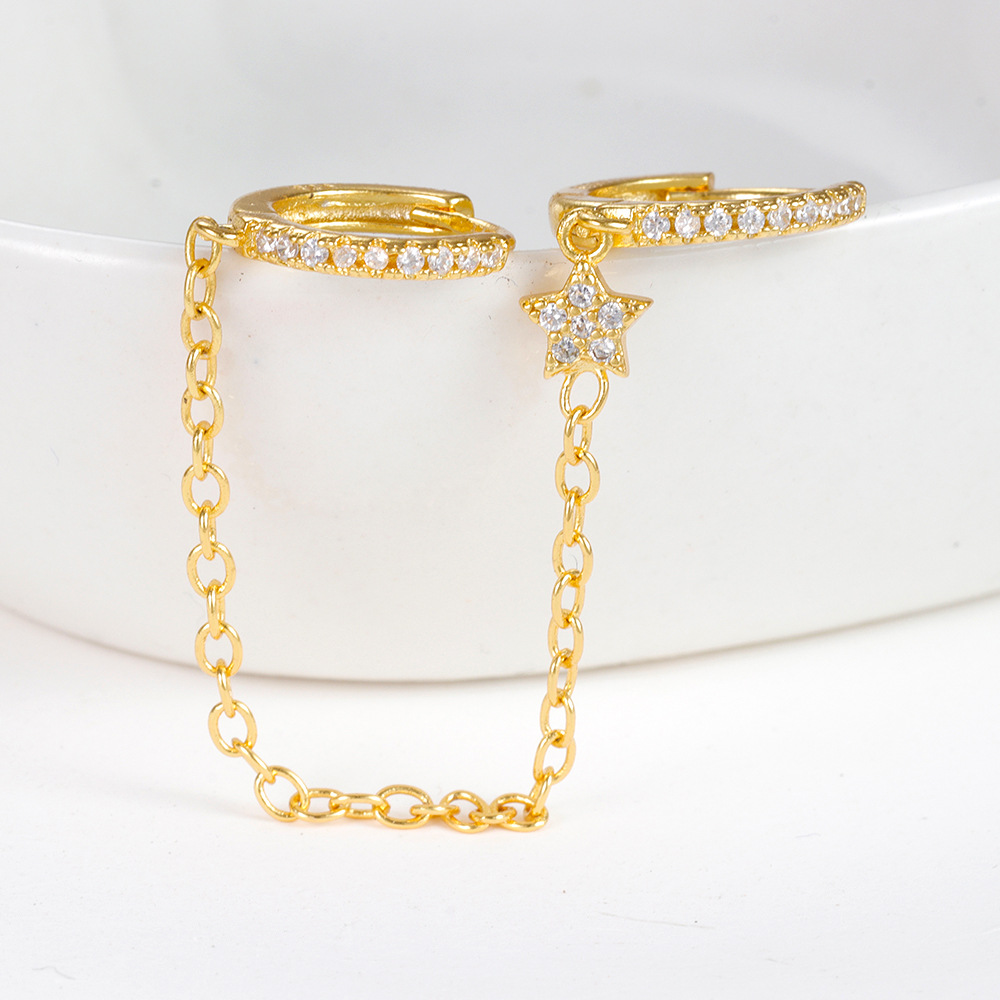 Star Pattern 1 Piece Ig Style Simple Style Star Plating Chain Inlay Copper Zircon Earrings
