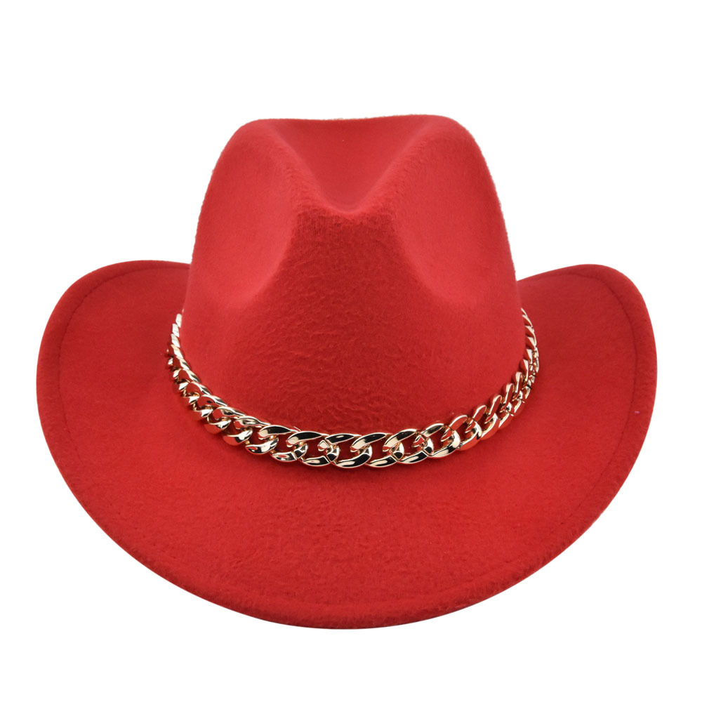Cowboy jazz gold-plated chain woolen top felt sheep hat, cowboy hat_voghion.com