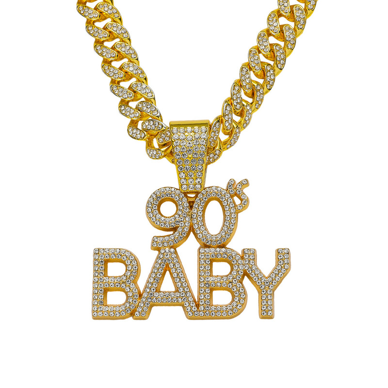 Europe and the United States cross-border new personalized hip-hop style English letter 90 BABY pendant hip-hop creative pendant necklace