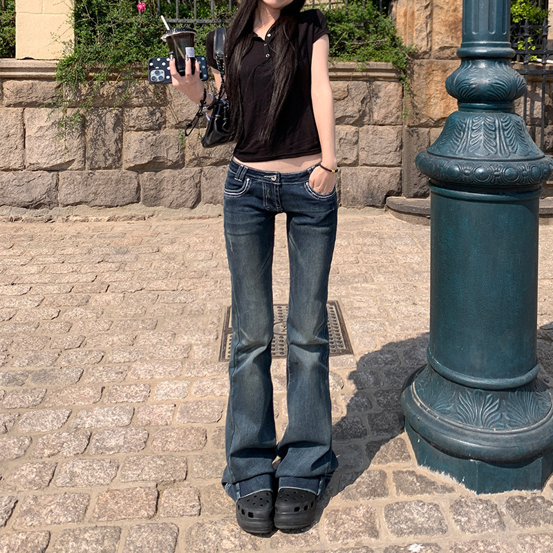 Raccoon House # 2025 New American Retro Low-Waist Flared Pants Versatile Stretch Slimming Women's Jeans