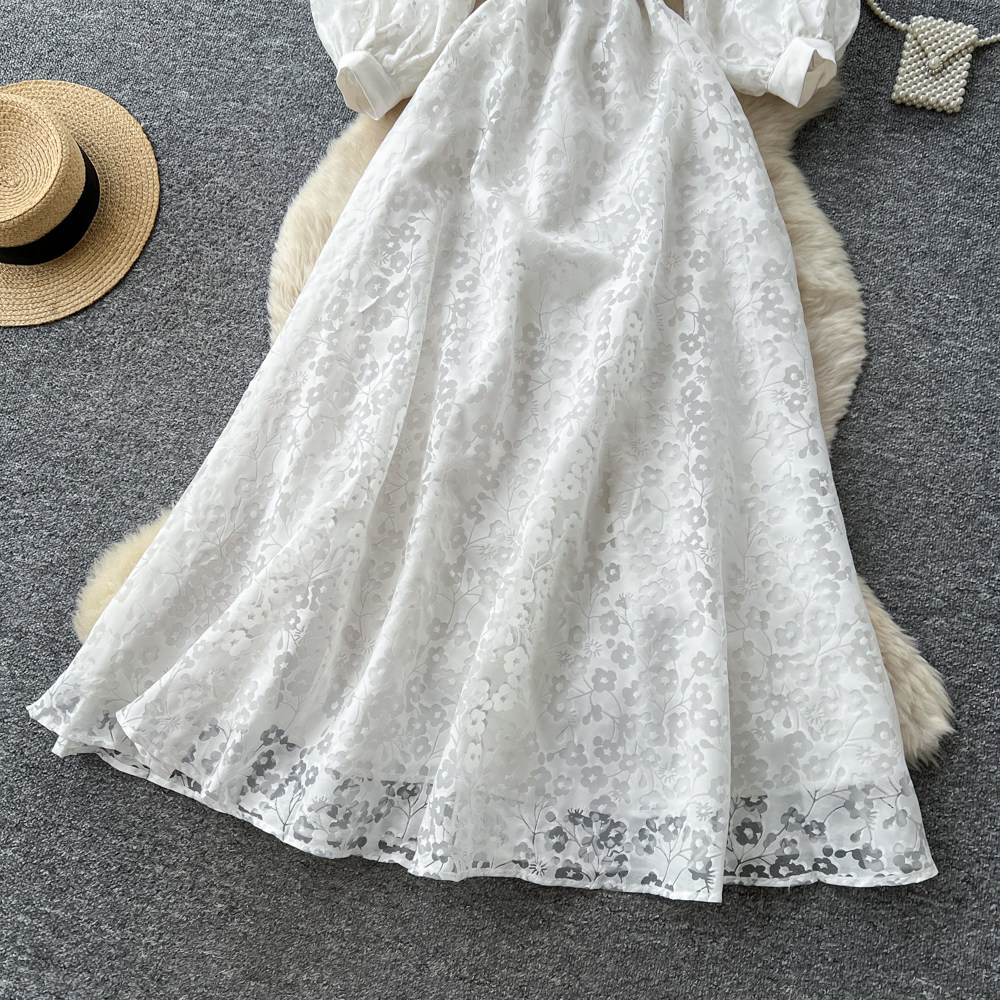 French Style Elegant V Neck Floral Dress, Korean Style, Long Sleeves, Lapel Collar, Fitted Waist, A Line Long Skirt, Sophisticated And Suitable For Commuting._ecoleips.com