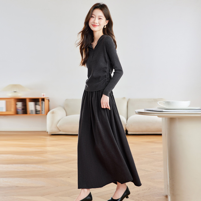 修身时尚套装裙女2025新款秋季款高级感显瘦针织毛衣两件套裙|undefined