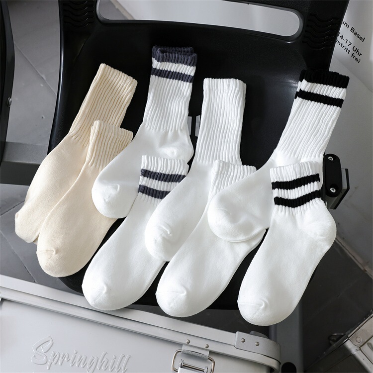 AMUSIVE Vintage Women's Mid-Socks Japanese Style Ins Fashionable Socks Roving Stacking Sense Two-Bar Striped College Style Fashion