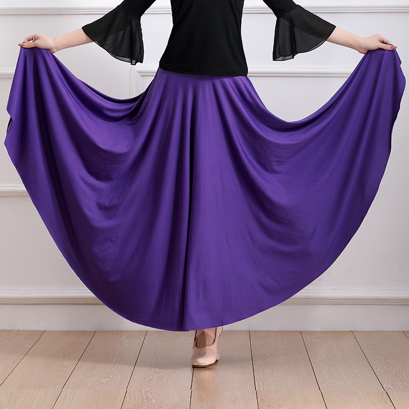 Wholesale Square Dance Costume New Milk Silk Long Dress Large Swing Skirt Team Latin Adult Dance Costume Solid Color