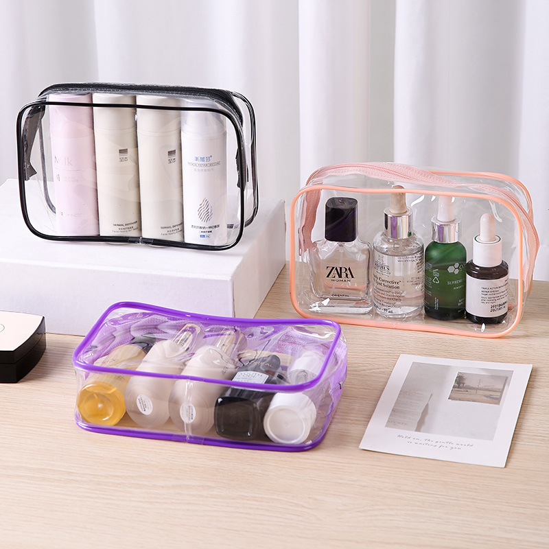 Bolsa de almacenamiento visual impermeable transfronteriza para cosméticos bolsas de almacenamiento portátiles para artículos de tocador bolsas de lavado con cremallera de PVC