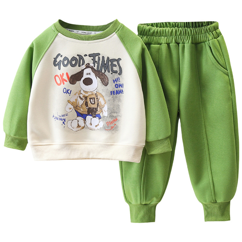 6161 traje de suéter para niños primavera y otoño 2025 nueva ropa de dibujos animados para niños bebé otoño neto de dos piezas