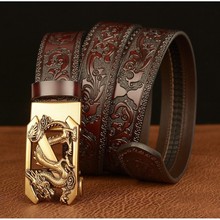 厂家直销二层牛皮男士腰带自动扣高档雕花大牌同款