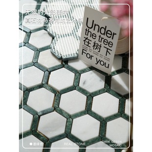 Dark Green Retro Style Real Stone Mosaic Floor Tiles Bright Hexagonal Wall Tiles Bathroom Tiles Simple Interior