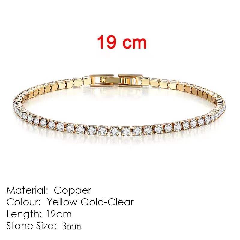3mm 다이아몬드 팔찌 (골드 컬러) 체인 길이 19cm