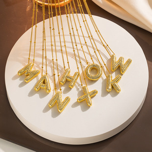 New cross-border European and American micro inlaid zircon 26 letters pendant necklace copper plated 18K gold fashion all-match classic jewelry